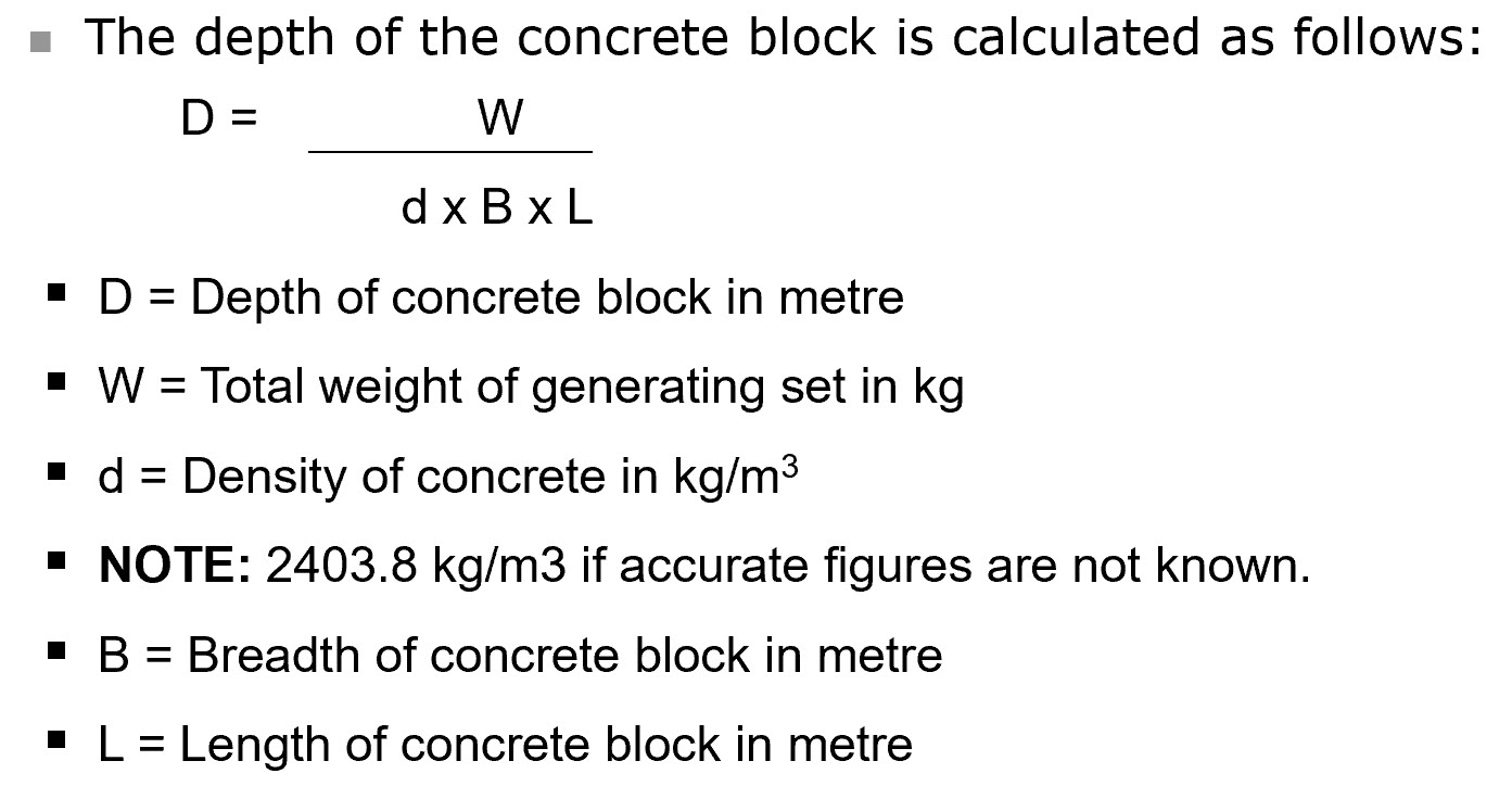 Generator foundation dimension